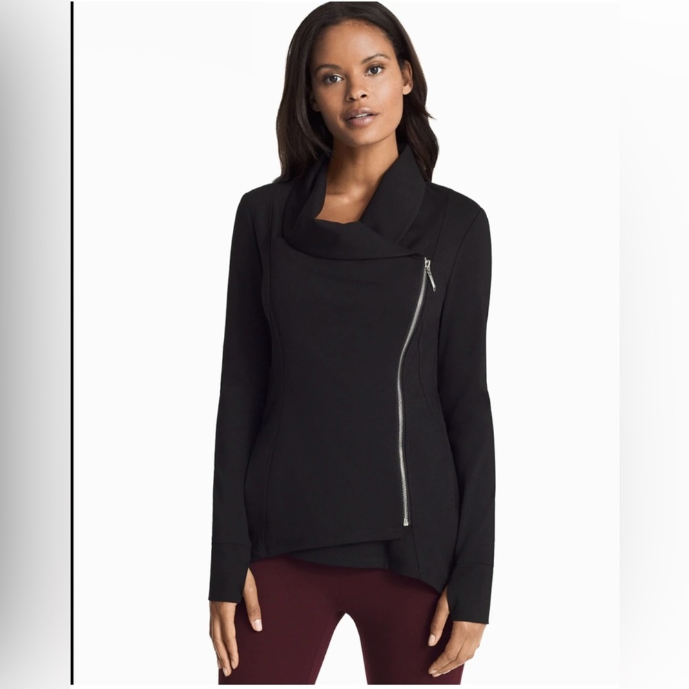 WHBM  Black Asymmetrical Zip jacket ….134-Hanger
